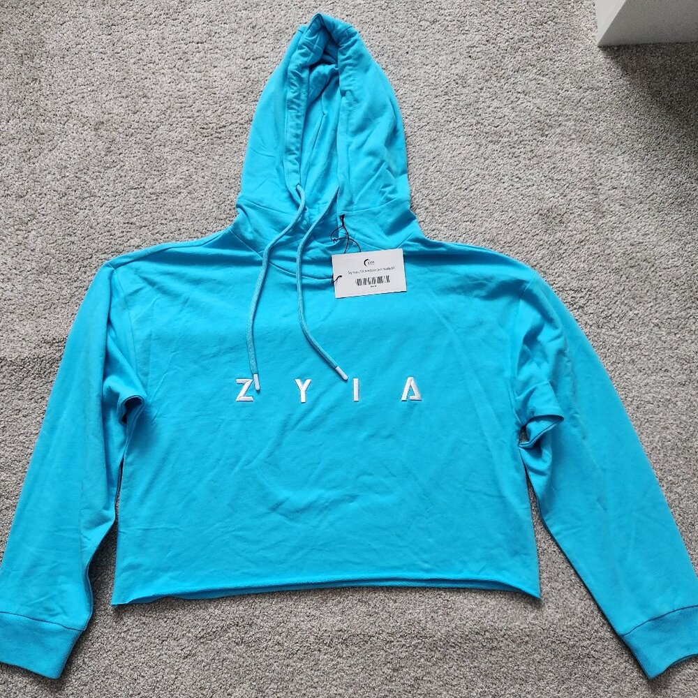 Sky Blue Zyia raw edge crop hoodie (M)